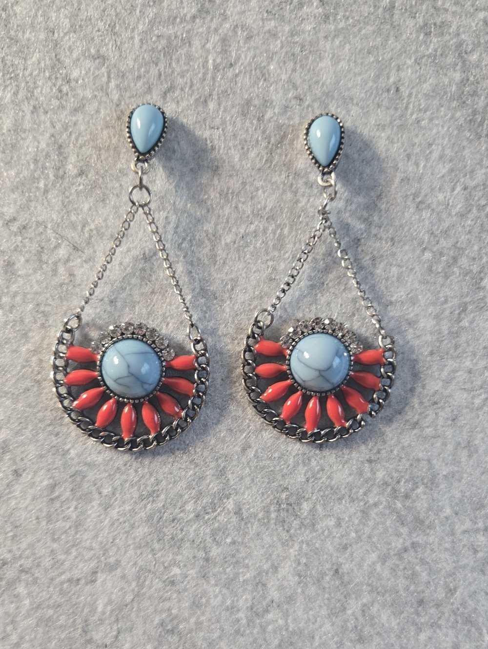 Faux Coral And Tourquoise Rhinestone  Drop Statement Earrings - Women Jewelry